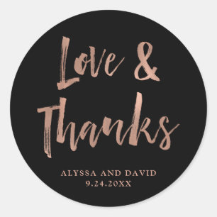 Modern Wish   Faux Rose Gold and Black Wedding Classic Round Sticker