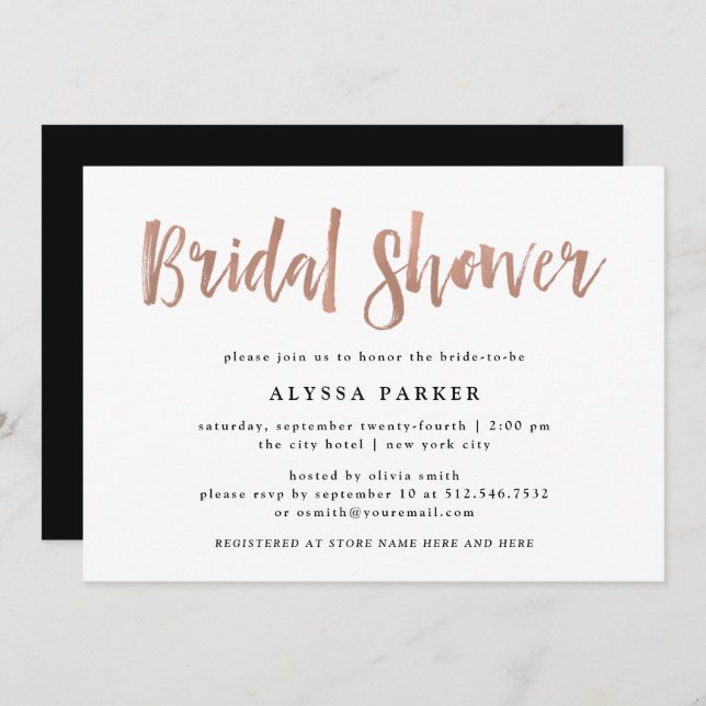 Modern Wish | Faux Rose Gold Bridal Shower Invitation (Front/Back)