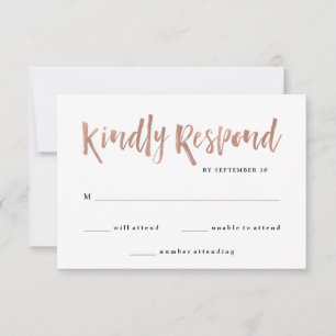 Modern Wish   Faux Rose Gold Wedding RSVP Card