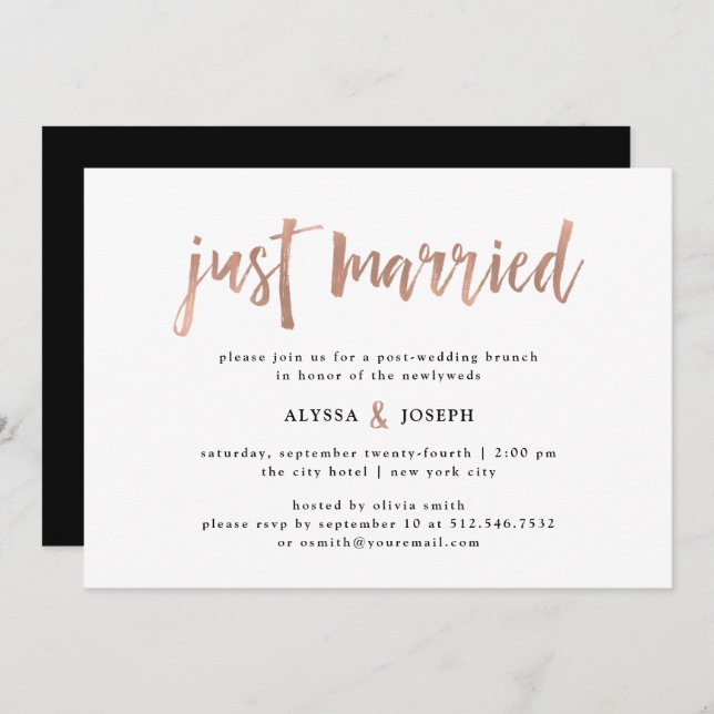 Modern Wish | Just Married Post Wedding Brunch Invitation (Front/Back)