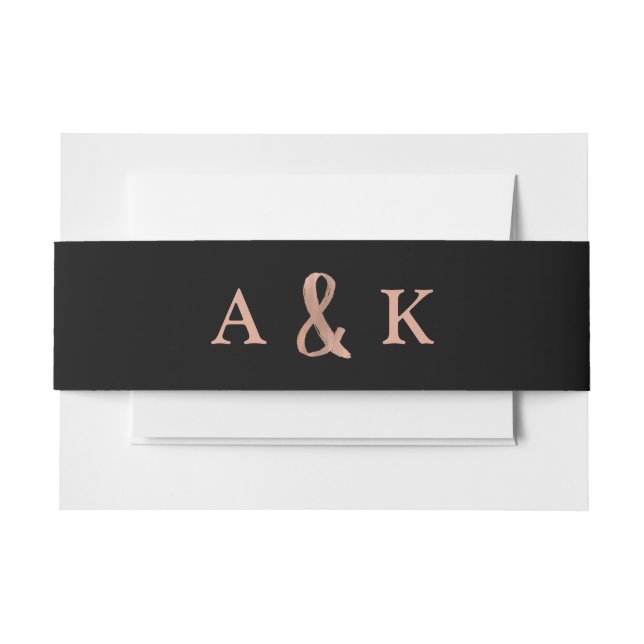 Modern Wish | Rose Gold and Black Monogram Wedding Invitation Belly Band (Front Example)
