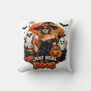 Modern Witch Just Here for the Boos Halloween Throw Pillow