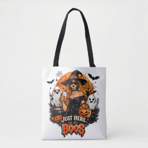 Modern Witch Just Here for the Boos Halloween Tote Bag