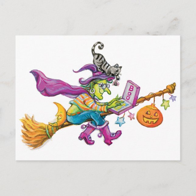 Modern Witch on Broom Postcard (Front)
