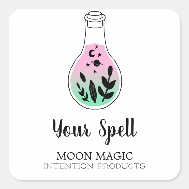 Modern Witchcraft White And Neon Spell Jar Square Sticker (Front)