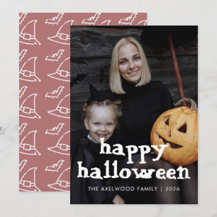 Modern Witchy Hat & Bats Halloween Family Photo Holiday Card