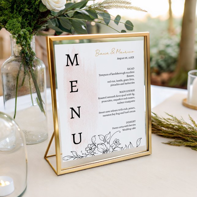 Modern with Blush Watercolor and Black Florals Menu (Modern with Blush Watercolor and Black Florals Menu)