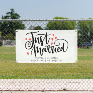 Modern With Heart Just Married Car Banner