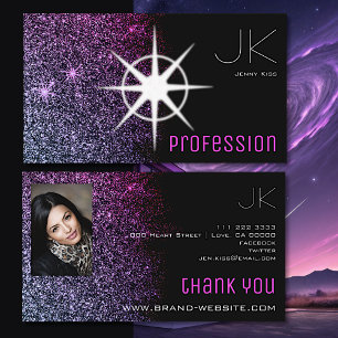 Modern with Photo Black Pink Purple Glitter Ombre Business Card