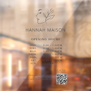 Modern, Woman Logo, Opening Hours & QR Code Window Cling