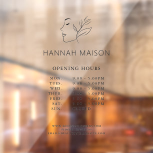 Modern, Woman Logo, Opening Hours Window Cling