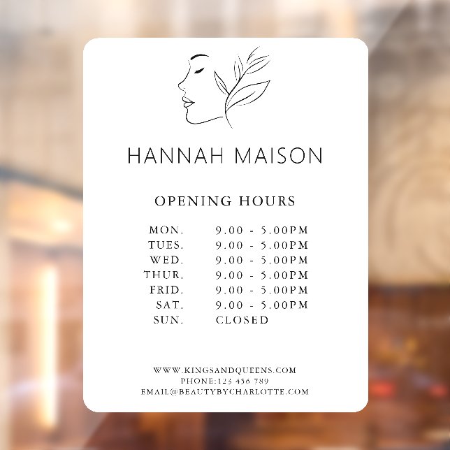 Modern, Woman Logo, Opening Hours  Window Cling (Sheet 2)