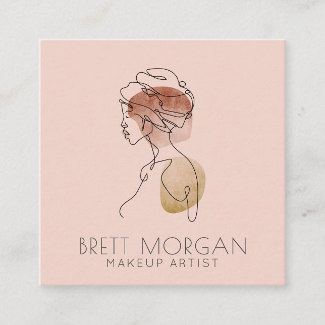 Modern Woman Makeup Artist Blush Pink Square Business Card (Front)