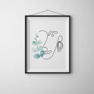 Modern Woman With Flowers Line Art Poster