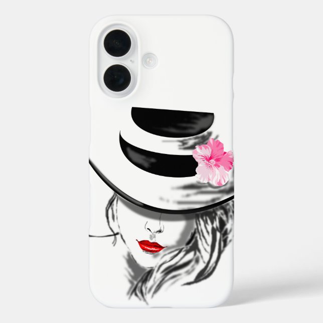 Modern Woman with Hat iPhone Case (Back)