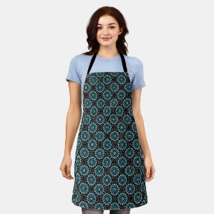  Modern Women's Fancy Black White Teal Dot Art Apron