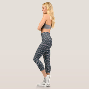Modern  Women's Rustic Blue & Grey Capri Leggings