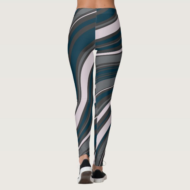 Modern  Women's Rustic Blue & Grey  Leggings (Back)