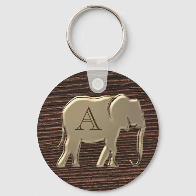 Modern Wood and Gold Monogram Keychain (Front)