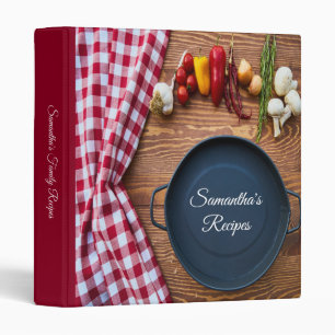 Modern Wood And Red Gingham Recipe Binder