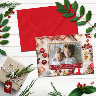 Modern Wood & Christmas Decor Holiday Photo Card