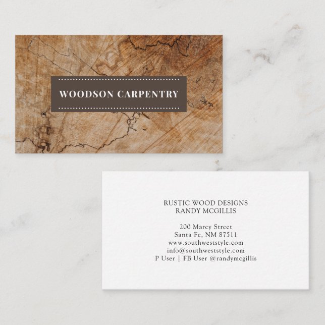 Modern Wood Grain Carpenter Woodworker Business Card (Front/Back)