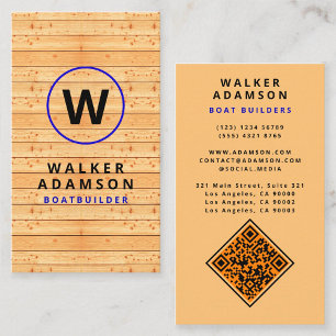 Modern Wood Grain Look - Monogrammed QR Code Business Card
