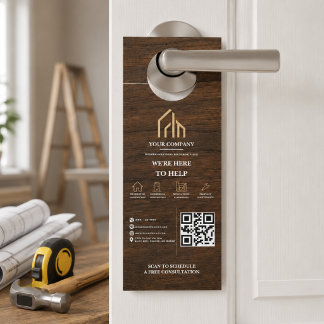 Modern Wood Grain QR Code Construction Door Hanger
