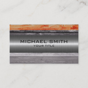 Modern Wood Look Silver Stainless Steel #7 Business Card