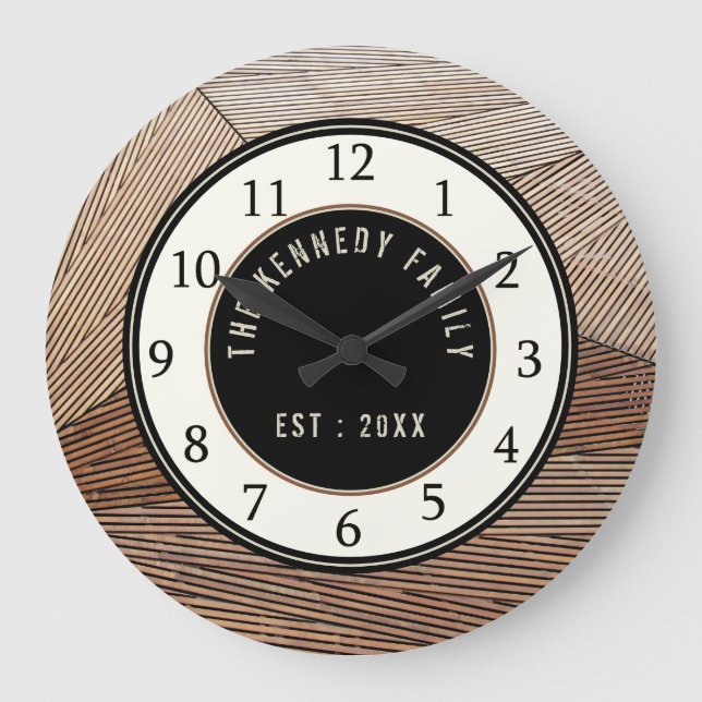 Modern Wood Pallet Family Name Large Clock (Front)
