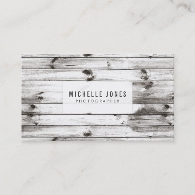 Modern Wood Photographer Business Cards (Front)