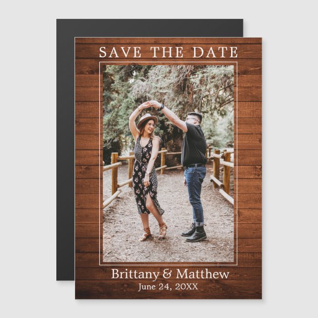 Modern Wood Print Magnetic Save the Date (Front/Back)