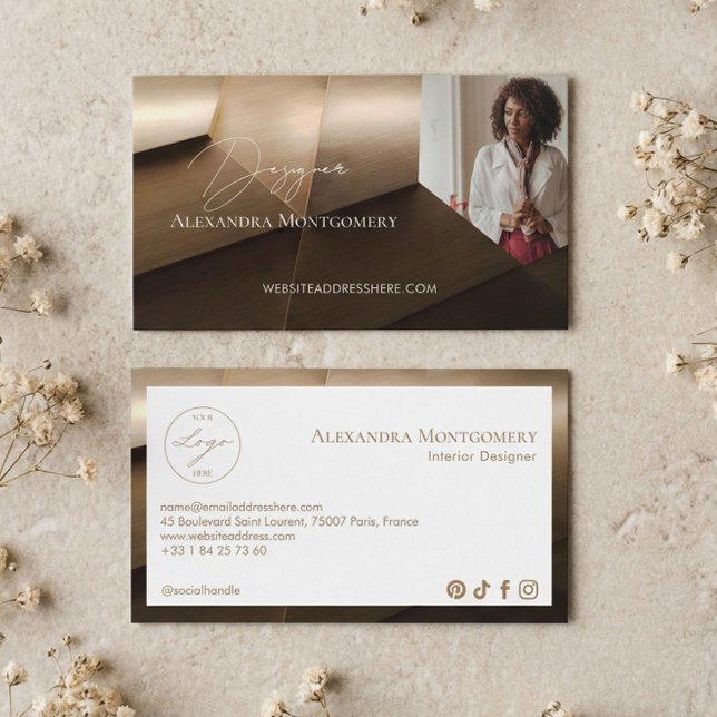 Modern Wood Professional Interior Designer Photo Business Card (Modern Wood Professional Interior Designer Photo Business Card)