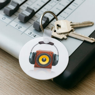 Modern Wood Speaker with Headphones Music Keychain