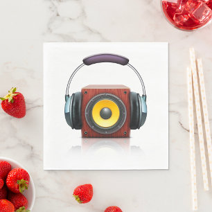 Modern Wood Speaker with Headphones Music Napkin