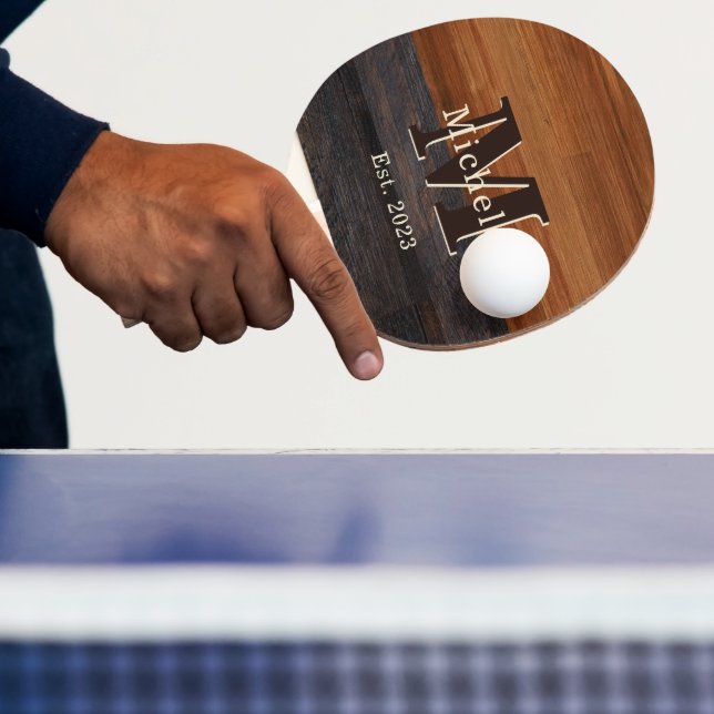 Modern Wood Tone Monogram 2 Hue Ping Pong Paddle (Insitu)