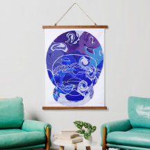 Modern Wood Topped Wall Tapestry.