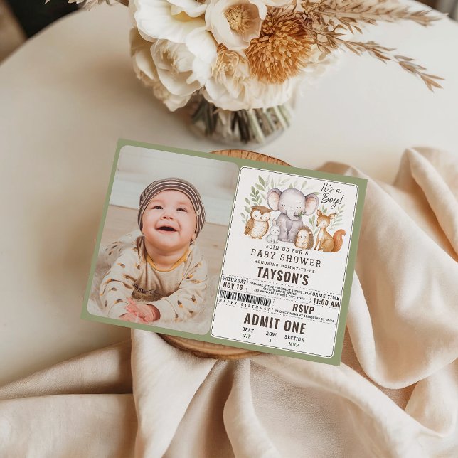 Modern Woodland Animals Forest Boy Baby Shower Invitation (Creator Uploaded)