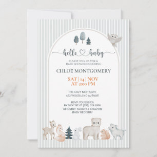 Modern Woodland Animals Neutral Boho Baby Shower Invitation