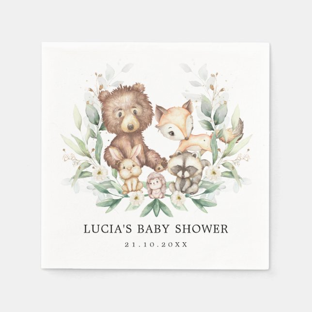Modern Woodland Forest Animals Couples Baby Shower Napkin (Front)