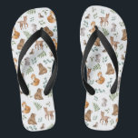 Modern Woodland Forest Animals Deer Bear Fox Bunny Flip Flops<br><div class="desc">This adorable design belongs to our FOREST FABLE collection. It features our original watercolor illustration depicting whimsical woodland animals and elegant watercolor greenery leaves.</div>