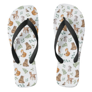 Modern Woodland Forest Animals Deer Bear Fox Bunny Flip Flops