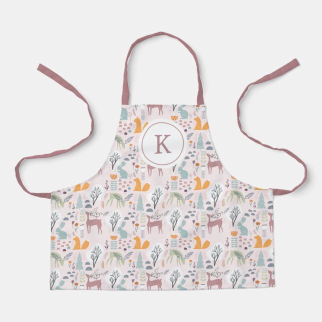 Modern Woodland Forest Animals Pattern Apron (Front)