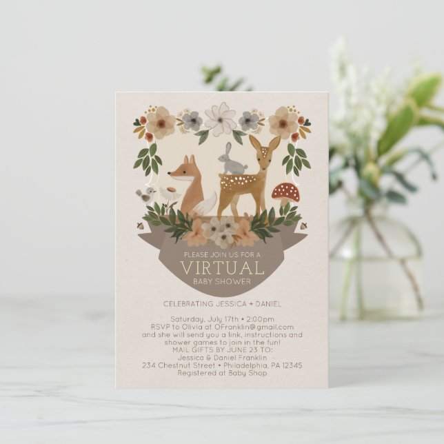 Modern Woodland Virtual Baby Shower Invitation (Standing Front)