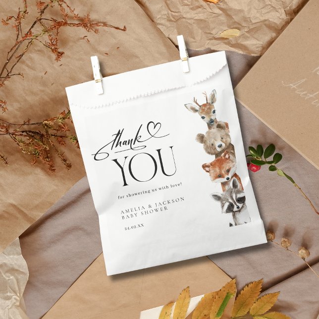 Modern Woodland Watercolour Animals Thank You  Favour Bag (Creator Uploaded)