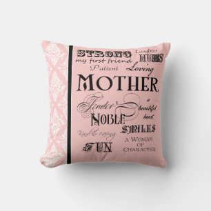 Modern Word Cloud Mother Text Sayings - Pink Black Throw Pillow