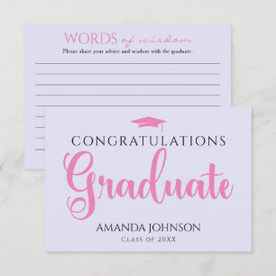 Modern Words of Wisdom Soft Pink Purple Graduation Enclosure Card