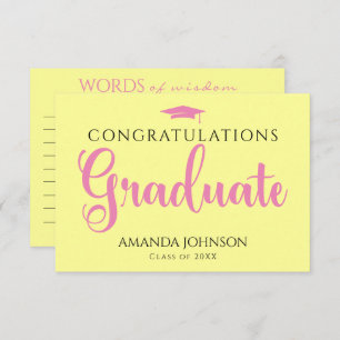 Modern Words of Wisdom Yellow Soft Pink Graduation Enclosure Card
