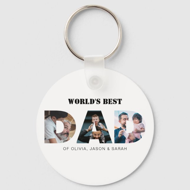 Modern World's Best Dad 3 Photo Collage Keychain (Front)