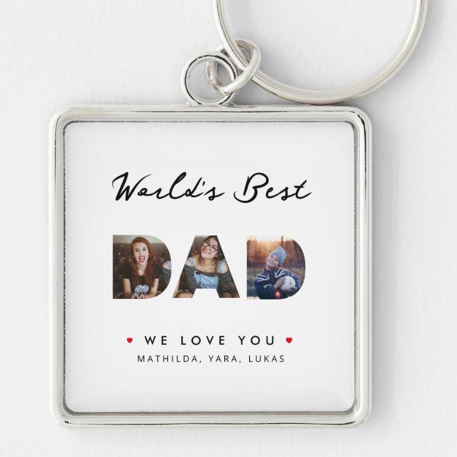 Modern World's Best Dad 3 Photo We love you Keychain (Front)